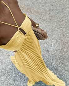 Fashionable  Halter Neck Dress, New Solid Color Strapless Pleated Sleeveless Camisole Dress - 黃色 - 查看 5