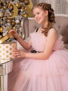 Young Girl's Tulle Party Dress, Suitable For Birthday, Wedding, Flower Girl, Formal Occasions, Holiday Celebration - Pink - View 6