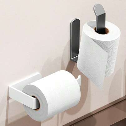 1PC No - Drill U - Shaped Toilet Paper Holder - Minimalist Bathroom Organizer,Self - Adhesive Toilet Roll Rack,Sleek Design,Plastic Material,Easy Stick - Ononly For Smooth Hard Surfaces Like Tile/Glass. Clean The Wall Thoroughly Before Use, Let It Cure For 24 Hours After Pasting, And Avoid Pulling Violently To Prevent Falling Off.