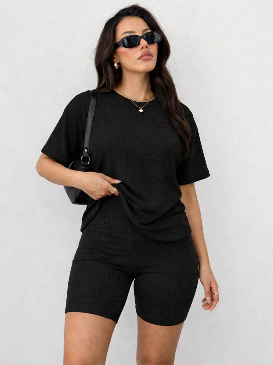 Women Two-Piece Outfits - Negro solido - View 1