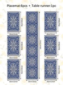 1 pieza Camino de mesa de lino con estampado floral azul, disponible en múltiples tamaños, adecuado para comedor del hogar, decoración de cocina, decoración del hogar, fiesta al aire libre y decoración de restaurantes, con apariencia de lino texturizado - Multicolor - View 18