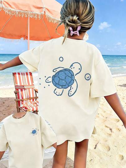 1 pieza Camiseta de manga corta con estampado para niña preadolescente, ropa juvenil estudiantil, regalo de verano para niños