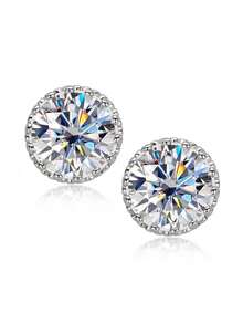 XUJIA 1 Đôi bông tai bạc 925 đính đá Moissanite, kích thước 6.5mm - 1 carat*2 viên đá Moissanite cắt tròn, trang sức bạc vĩnh cửu không gây dị ứng, thích hợp để đeo hàng ngày, làm quà tặng trong đám cưới và các dịp đặc biệt. - Đinh tán - Xem 9