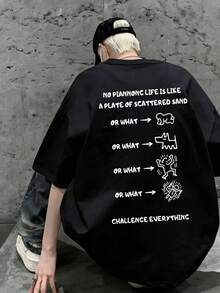 Men's New Low-Cut Long Sleeve T-Shirt With Print Pattern, Versatile And Comfortable For Fall/Winter - Black - View 1