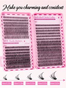 MEM 600/570/620pcs Eyelash Extension Kit, DIY Eyelash Extension Set, Individual Lash Cluster, D Curl Eyelash Extension Kit, Includes Adhesive, Sealant And Eyelash Extension Tools, Suitable For Daily Use, Travel, Beginners, Weddings, Dates, Parties, Holidays, Great For Christmas/Halloween/Gift Eyelash Set - màu đen - Xem 4