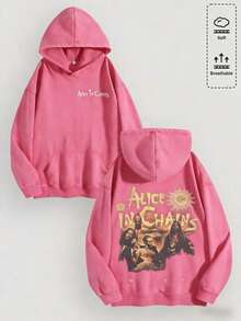 Unisex Y2K "Alice In Chains - Misfit Rock Band" Graphic Cotton Hoodie, Retro Casual Fashionable Daily Soft Warm Hoodies For Streetwear - 紅色 - 查看 8