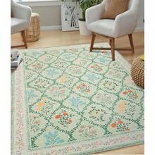 YIHOUSE Floral Print Rug, Moroccan Plaid Washable Rug, Modern Pale Color Non-Slip Fine Rug For Classrooms, Game Rooms, Dormitories, Bedrooms, Living Rooms, Multi-Color Decorative Rugs (Beige/ Green/ Pink) - 粉色 - 查看 7
