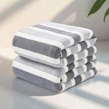 4pcs Oversized Striped Coral Bath Towel Set - Ultra-Soft, Quick-Drying, Luxurious For Home, Gym, Spa, 55x27 Inches, Bohemian Style, Multi-Color - Multi-color a - View 9