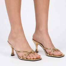 Women's High-Heeled Sandals/Slippers, Elegant Style, Thin Straps, Square Toe, Open Toe, Stiletto Heel, Sexy And Elegant, Suitable For Everyday Wear, Vacations, Parties, Shipped From Local Warehouse. - 金色 - 查看 1