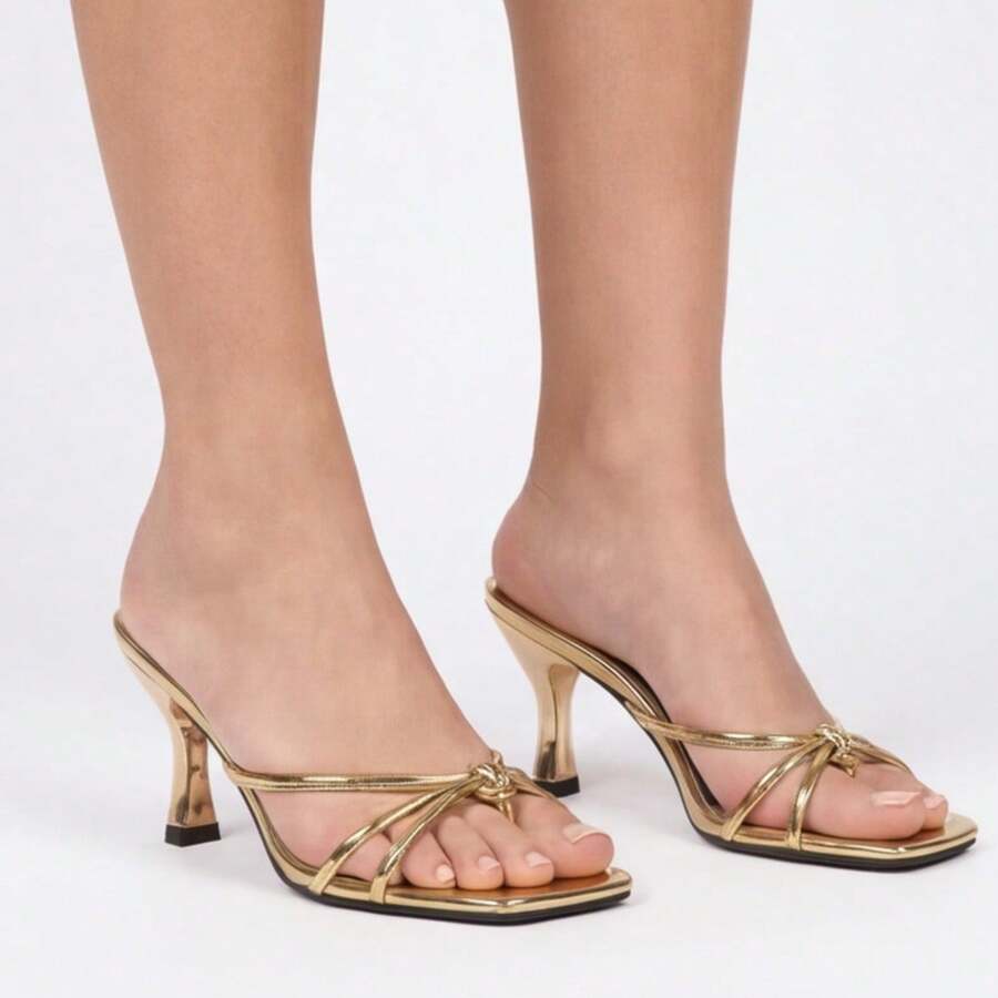 Women's High-Heeled Sandals/Slippers, Elegant Style, Thin Straps, Square Toe, Open Toe, Stiletto Heel, Sexy And Elegant, Suitable For Everyday Wear, Vacations, Parties, Shipped From Local Warehouse. - 金色 - 查看 1
