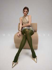 MOIRÉALLURE 1雙女款純色時尚緊身褲，適合日常搭配與夜店風格 - 軍綠色 - 查看 5