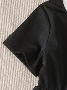 Baby Girls' Elegant Bowknot Patchwork Round Neck Waist Dress, Summer - Black - View 5