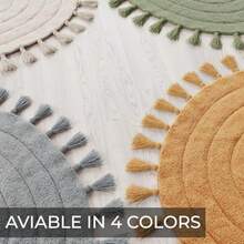 Hermosa alfombra bohemia con borlas para tu baño suave tapete de medio círculo 100% algodón se adapta perfectamente a tu hogar una bonita alfombra de ganchillo antideslizante y absorbente ideal - Beige - Ver 7