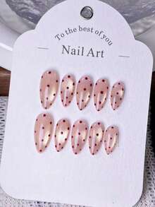 10片手工杏仁形粉色闪粉猫眼红色波点情人节设计假指甲。采用手工绘制的粉色闪粉猫眼效果，并点缀红色波点。这些优雅、浪漫、简约的按压式假指甲品质上乘，性感奢华。适合日常佩戴、约会、音乐会和轻度商务场合，是送给女士和女孩的绝佳礼物。 - 彩色 - 查看 1