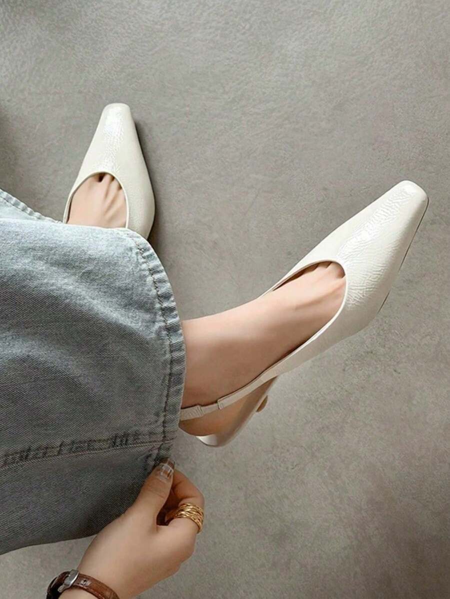 2025 Spring French Elegant Lady Style Low Heel Closed Toe Sandals For Women - White - View 1