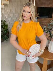Plus Size Modern Women's Blouse With Puff Sleeve - Amarillo - Ver 1
