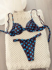 女款泳衣 基本款比基尼 棕色波點圖案 復古泳裝 女款沙灘裝 聖誕情侶套裝 送她的禮物 情人節假期服飾 - 棕色 - 查看 4