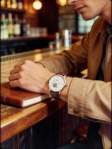 45mm White Dial Automatic Mechanical Wristwatch, Genuine Leather Strap, Model ME3105 - White and Gold - View 3