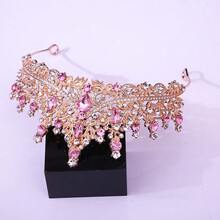 1 chiếc vương miện đính đá hình giọt nước màu hồng thời trang, phù hợp cho trẻ em và phụ nữ, dùng trong đám cưới, sinh nhật, lễ hội. - Hồng - Xem 2