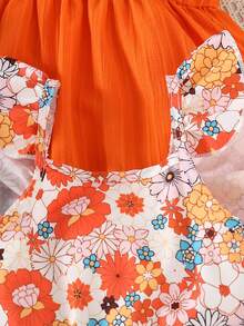 Set de 3 piezas de vestidos para niñas con estampado floral + estampado a rayas + cuello cuadrado y puño acanalado de unicolor, adecuado para uso casual, al aire libre, vacaciones en la playa, ropa de verano para niñas - Multicolor - Ver 7