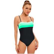 1 Sets Color Block Striped One Piece Swimsuit,  Gradient Stripe Spaghetti Strap Slim Fit Swimwear, Tummy Control Quick Dry Color Block Striped One Piece Swimsuit, Suitable For Women And Teens, Beach Vacation/Swimming Pool/Body Shaping - 黑色 - 查看 7