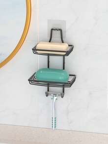 1/2 khay đựng xà phòng nhà tắm, giá đỡ xà phòng hình chữ nhật treo tường có lỗ thoát nước, thiết kế dễ thoát nước, không cần khoan, phụ kiện nhà tắm - Nhiều màu - Xem 3