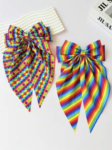 2个LGBTQ骄傲日彩虹条纹蝴蝶结发夹，适合海滩、派对、节日，甜美优雅的发饰，可搭配马尾辫或半扎发（夏季）、假日、旅行 - 彩色 - 查看 2