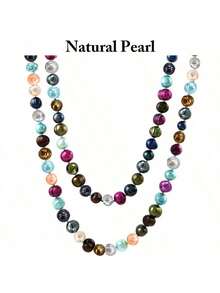 1pc 8-9mm Natural Freshwater Cultured Pearl Necklace, Elegant Long Necklace For Women, Suitable For Autumn/Winter Sweaters, Luxury Gift/Party Accessory - Freshwater Pearl Necklace - View 9