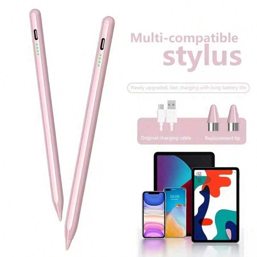 High Precision Sensitive Capacitive Stylus Pen, Comes With 2 Replaceable Tips + Data Cable, USB Rechargeable Battery, Compatible With IOS, Android, Tablets - Perfect Holiday Gift