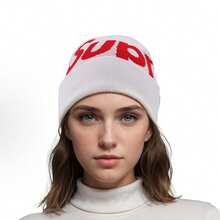 Supreme Intarsia Logo Beanie Hat - Authentic Designer Knitwear | Viral 2026 Unisex Streetwear Winter Accessory | Premium Jacquard Knit Smooth Logo Cap | Iconic Cuffed Beanie Hypebeast Essentials | Luxury Minimalist Knitted Headwear - 白色 - 查看 1