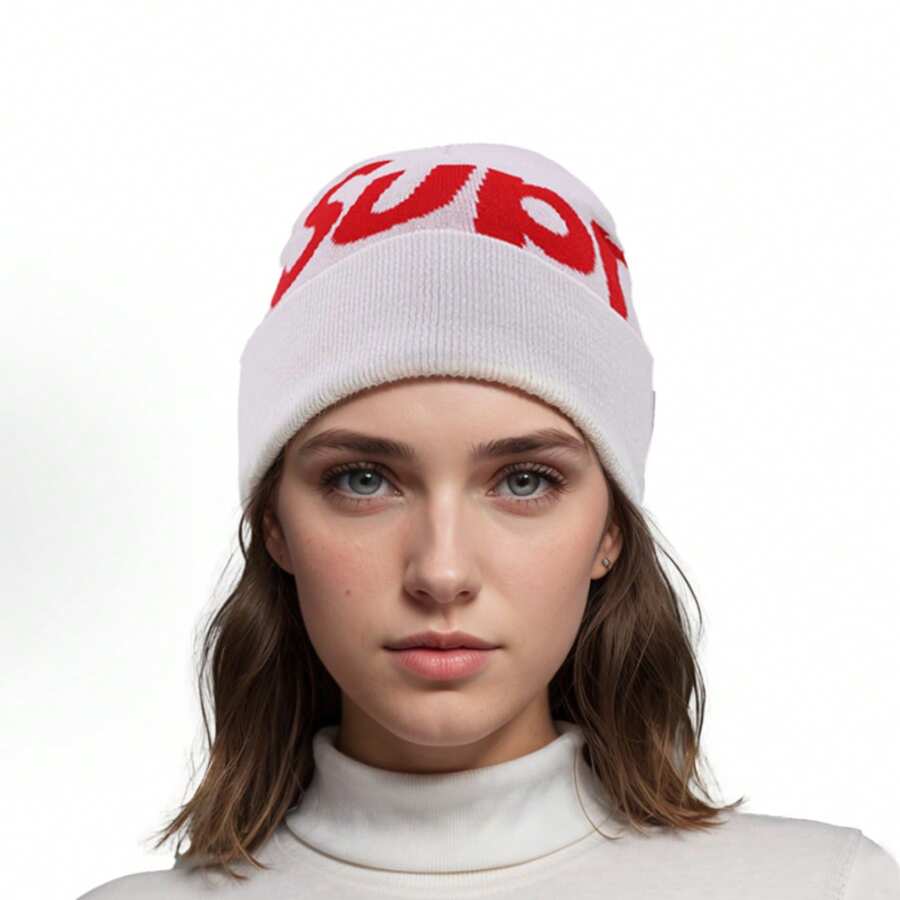 Supreme Intarsia Logo Beanie Hat - Authentic Designer Knitwear | Viral 2026 Unisex Streetwear Winter Accessory | Premium Jacquard Knit Smooth Logo Cap | Iconic Cuffed Beanie Hypebeast Essentials | Luxury Minimalist Knitted Headwear - 白色 - 查看 1