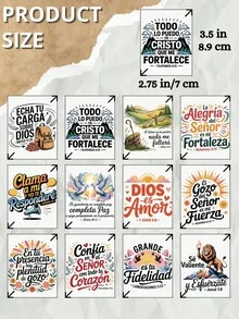 12张西班牙语圣经经文UV DTF贴纸（2.75x3.5英寸），基督教狮子牧羊人语录贴纸，适用于咖啡杯、陶瓷杯、笔记本电脑，DIY宗教礼物 - SP-MEN 02 - 查看 2
