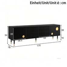 TV-Schrank, TV-Möbel mit Gitterstruktur, versteckten Griffen, Golddekor. Wohnzimmermöbel. Zwei Turen aus Massivholz - nero - Visualizzare 4