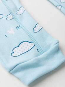 Macacão Bebê  Suedine Estampado com Zíper (RN/P/M/G) - Azul - Visão 3