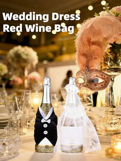 2pcs/Set Wedding Champagne Bottle Covers - Bridal Gown & Tuxedo Bottle Sleeves; Wedding Wine Bottle Decorations - Ideal For Weddings, Birthday Parties, Bridal Showers, Theme Parties, Graduation Parties, Anniversaries, And Bachelor/Bachelorette Parties.