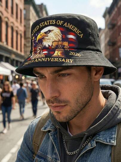 1pc 250 Anniversary Hat Fashionable Hip-Hop Bucket Hat, Outdoor Sun Protection, Adjustable Versatile For Party, Gather, Streetwear