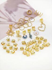 50pcs Gold Hair Accessories Set, Including Hair Clips, Hair Ties, Hair Rings, Hair Pins, Suitable For Women & Men Hair Braiding - Gold - View 5