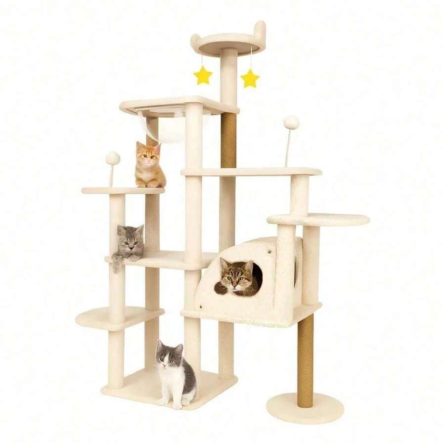 Casa Mueble Rascador para Gatos Torre Multinivel 170 Cm Árbol Color Beige - Beis - Ver 1
