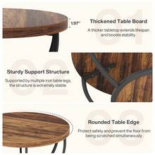 Round Coffee Table, 31.7" Wooden 2-Tier Circle Coffee Table With Storage Shelves, Modern Accent Cocktail Table Center Table For Living Room, Rustic Brown - Rustic Brown - View 6