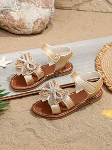1 Paio di Sandali Piatti Dorati per Ragazze, Morbidi e Confortevoli, Decorati con Fiocco Colorato, Chiusura a Strappo, Punta Tonda, Suola Morbida Antiscivolo, Sandali da Spiaggia Boho Carini da Principessa, Adatti per Uso Quotidiano, Spiaggia, Vacanza, Festa, Primavera/Estate 2026 - Dorato - Visualizzare 6