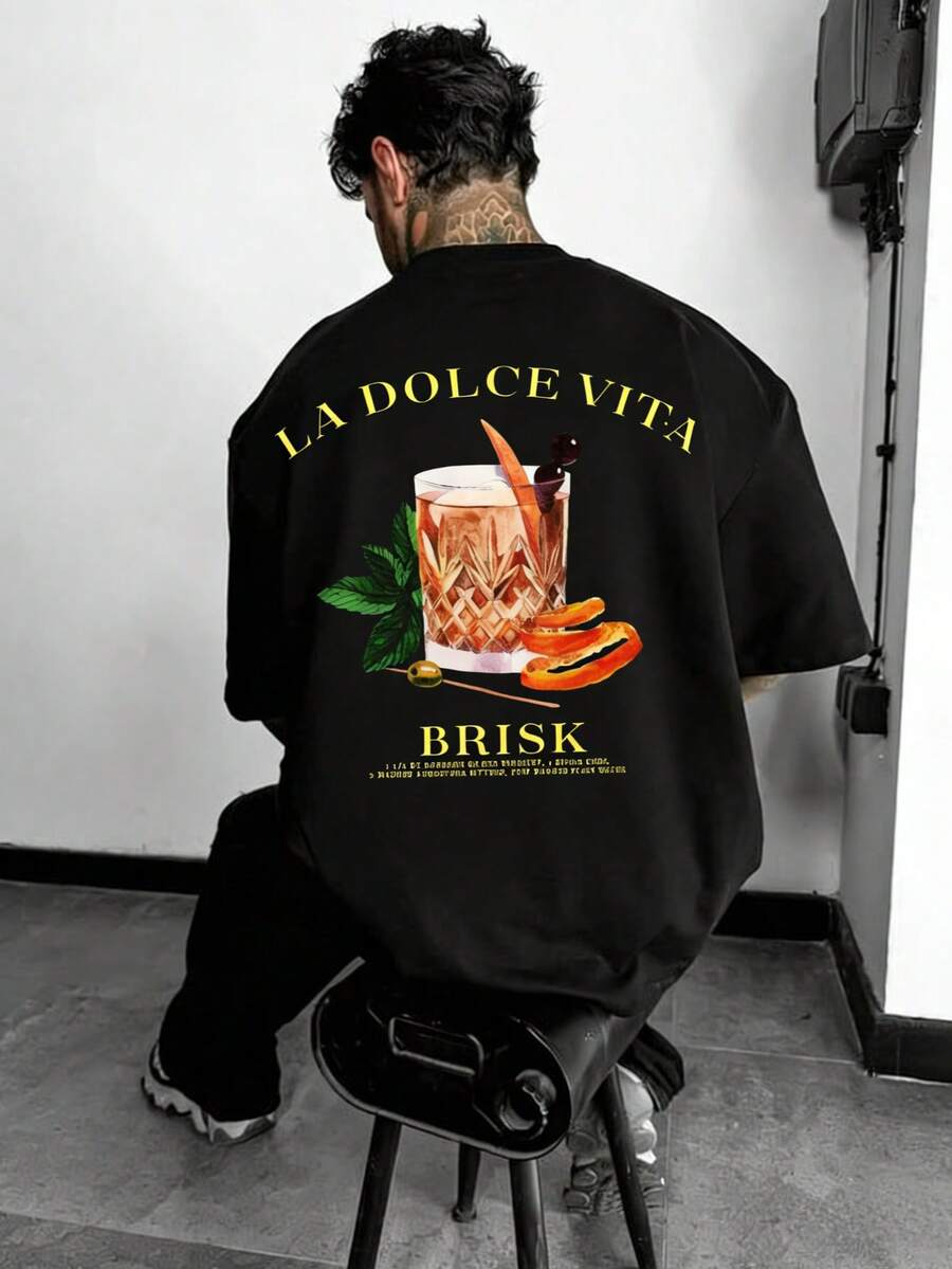 Áo thun nam tay ngắn in hình khẩu hiệu phong cách retro mùa hè, kiểu dáng đường phố. - màu đen - Xem 1