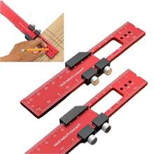 Regla de bolsillo de precisión para carpintería, localizador de marcas para carpintería, regla de marcado en forma de T de aleación de aluminio con tope deslizante, regla arquitectónica, regla de marcado en forma de T con sistema imperial y métrico, herramienta auxiliar de medición multifuncional, herramienta de diseño cuadrado, adecuada para proyectos de bricolaje - Rojo - Ver 3