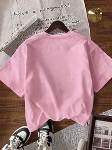 Oversized Damen T-Shirt mit italienischem Slogan, 100% reine Baumwolle, schlichtes lässiges Kurzarm-Fun-Shirt - Pink - Übersicht 4