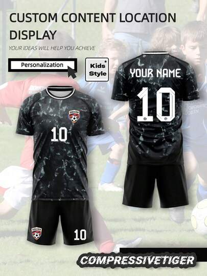 Bộ áo đấu bóng đá tùy chỉnh dành cho thiếu niên nam: In tên và số cá nhân, áo tay ngắn và quần short, chất liệu vải thấm hút mồ hôi nhanh khô, quà tặng bóng đá cho các cầu thủ trẻ.