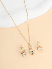 3pcs/Set Fashionable Water Drop Necklace & Earrings Set, Suitable For Daily, Holiday, Party Dress, Birthday Gift, Gift For Friends - Waterdrop One Size - View 3