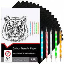 Raimarket - 200 hojas de papel de carbono negro para trazar sobre tela papel de carbono para trazar en madera y lona papel de calcar para dibujar patrones de costura 5 lápiz tamaño A4 9 x 13 - Negro200 - Ver 1
