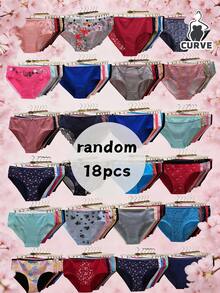 18pcs/Pack Randomly Assorted Cotton Plus Size Briefs Panties For Women - Multicolor - View 2