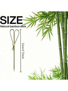 10支装天然竹制鸡尾酒签 - 4.8英寸带环食物串签，适用于食物、开胃菜、烧烤、派对、三明治、水果、奶酪和冷切肉 - 一次性结实串签 - 彩色 - 查看 2