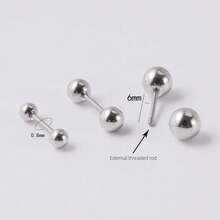 10颗嘻哈风格不锈钢耳钉，带小球，男士耳软骨穿孔饰品 - 銀色 - 查看 6