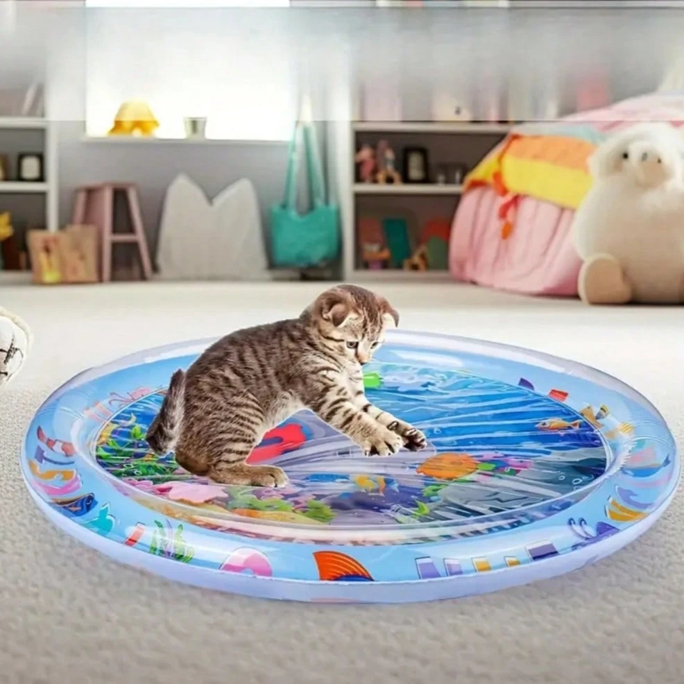 2026 Nouveau tapis de jeu d'eau à détection pour animaux de compagnie épaissi, tapis de jeu d'eau sensoriel pour chat, tapis de refroidissement pour chat, tapis d'eau à détection universel pour chat/chien, tapis d'eau gonflable pour se rafraîchir
